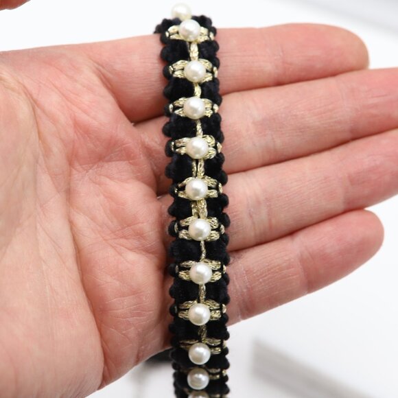 Fancy Pearl and Black lace Choker adjustable (#32) - Picture 7 of 9